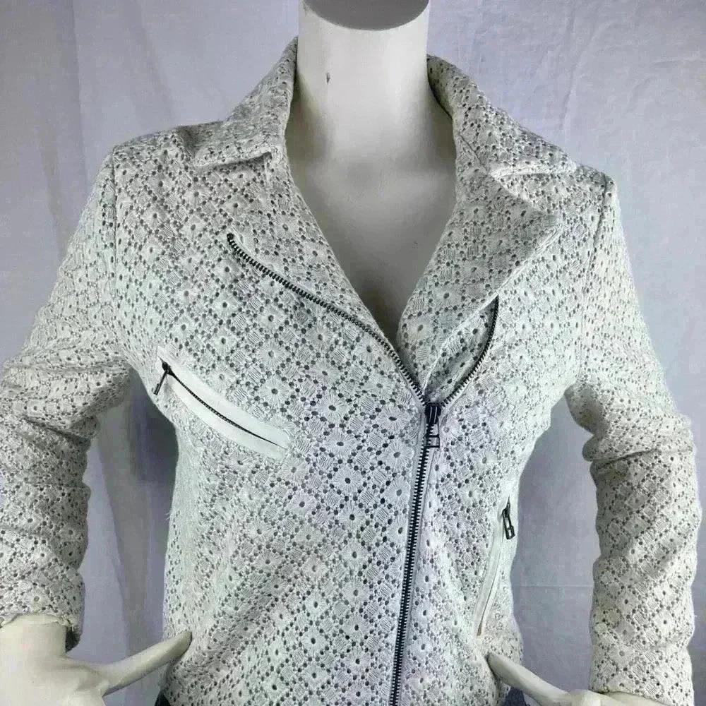 Dolan anthropologie Rossi Eyelet‎ ivory blue moto jacket s small boho festival